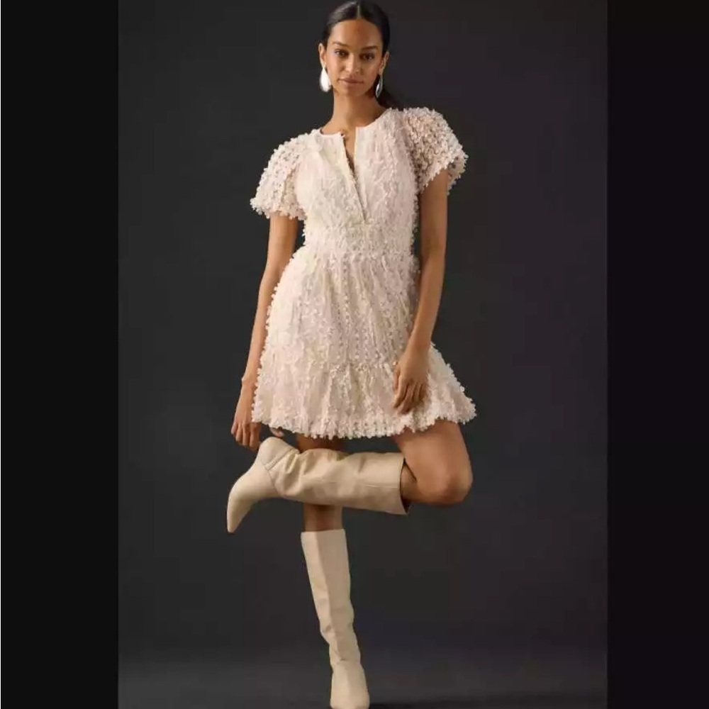 Anthropologie Somerset‎ Mini Dress Floral Applique Edition Sz Medium NWT $170